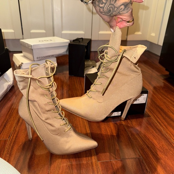 Fashion Nova Tan Heeled Lace-Up Boots - Picture 3 of 10